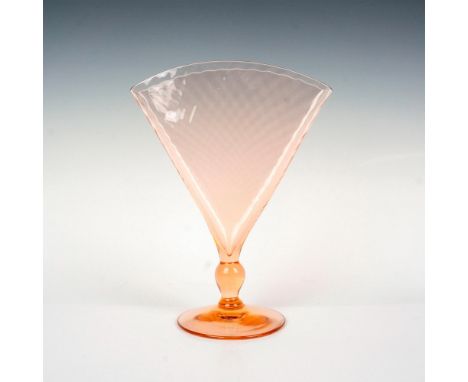 Gorgeous fan vase crafted from fine translucent pink glass, adorned with an alluring ripple pattern. Issued: c. 1910Dimension