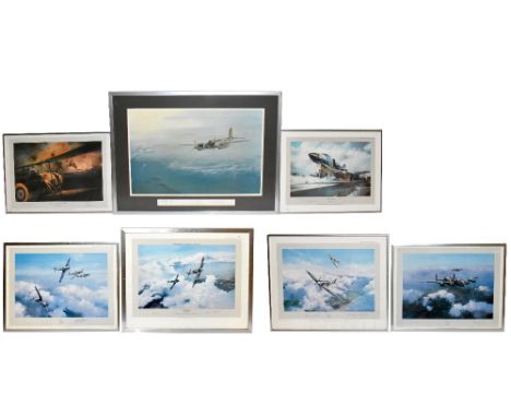 LEONARD PEARMAN (1912-2003); pencil signed print, 'Enemy Coast Below, RAF Mosquito MK1V' signed, 49 x 71cm, together with six