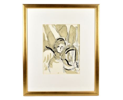 AFTER MARC CHAGALL; a coloured lithograph 'Angel with Sword', unsigned, inscribed on Goldmark Gallery of Uppingham label vers