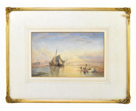 T S R; watercolour, boat in harbour, signed lower right, 33 x 20cm, framed and glazed.