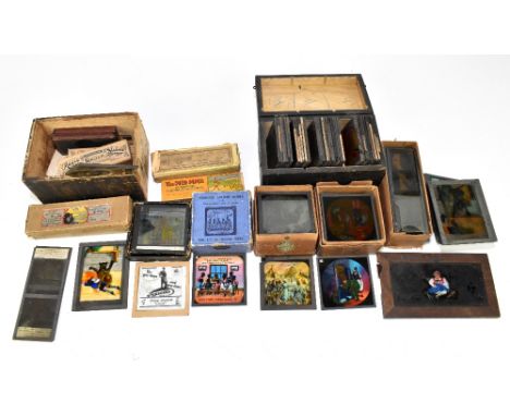 MAGIC LANTERN SLIDES; an assortment of 19th century and later magic lantern slides to include 'Ten Little (##) Boys', a set o