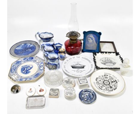 A collection of decorative ceramics, Victorian and later, to include a Royal Doulton flow blue vase, height 19cm, and a ruby 