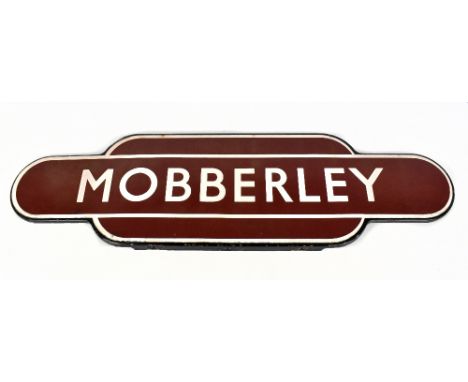 LOCAL INTEREST; a British Rail enamel totem sign 'Mobberley', width 91.5cm.Additional InformationThe sheen and colour of the 