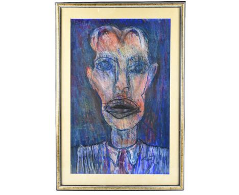 ARTHUR BERRY (1925-1994); mixed media, portrait of a male figure wearing a shirt and tie, signed and inscribed '08 top left, 