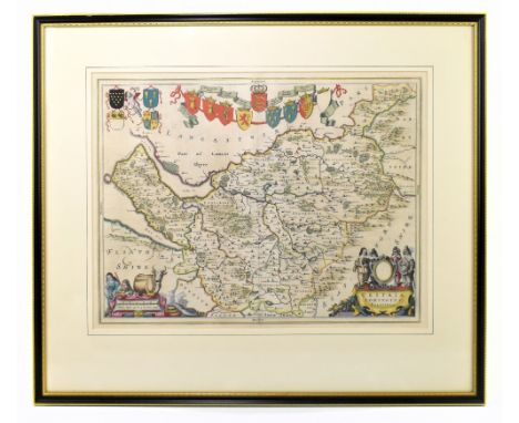 JOAN BLAEU; a 17th century map 'Cestria Comitates Palatines, Cheshire', 40 x 51cm, framed and glazed.