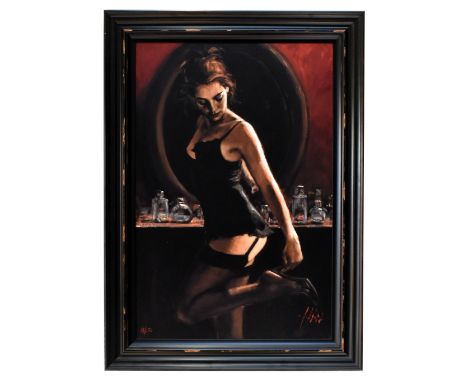 FABIAN PEREZ (Argentinian, born 1967); limited edition print on canvas, 'Medias Negras', signed, 18/150, approx 110 x 73cm, f