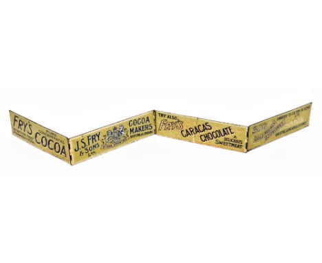 A vintage tinplate folding and advertising ruler for Fry's comprising Fry's Cocoa, JS Fry & Sons, Fry's Caracas Chocolate and