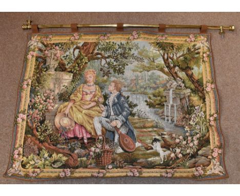AFTER MARC WAYMEL; tapestry panel, 'Jardin d'Amor', with brass hanging pole, 92x118cm.&nbsp;