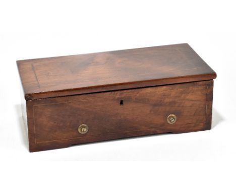 A 19th century Swiss musical box, with 14cm cylinder playing four airs, in walnut case, length 31cm.PROVENANCE: The Collectio