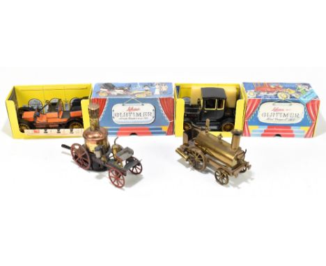 SCHUCO; two boxed Old Timer vehicles comprising a 1227 and a 1229 with a vintage tinplate live steam wagon, unmarked, and a r