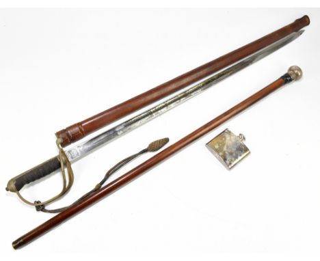 A George V Royal Artillery Officer's sword by Henry Wilkinson, length of blade 88cm, with scabbard, also a bamboo walking can