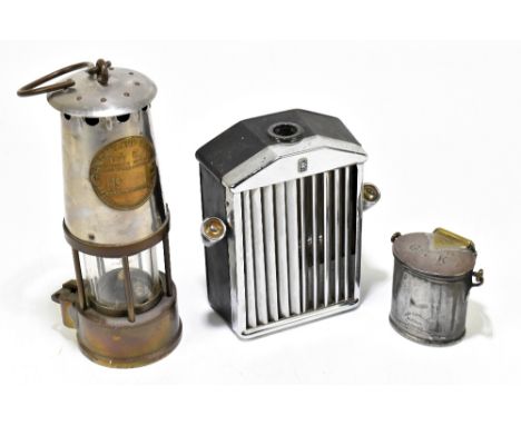 THE BRITANNIA CAN; a vintage milk can with brass swing handle, height 8cm, with a vintage glass, chrome and metal Rolls Royce