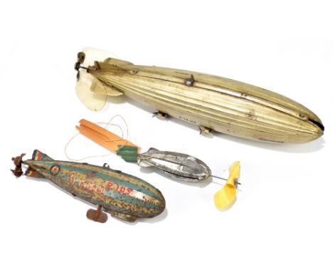 TIPP & CO; a German tinplate clockwork model of the Hindenburg, length 28cm, with a smaller model of an RAF airship named G-F