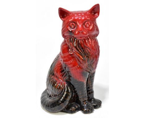 ROYAL DOULTON; a veined flambé figure of a seated cat, height 28cm.Additional InformationLight wear to the glaze but good con