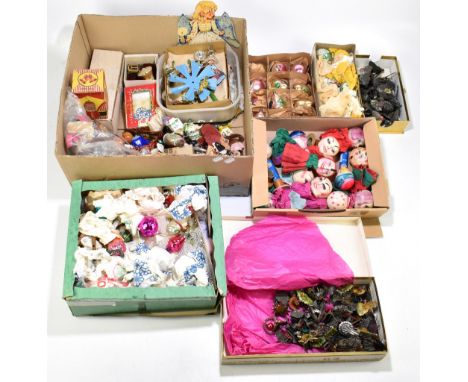 A selection of vintage Christmas decorations, to include a selection of tin metal clips, battery powered figures with cellulo