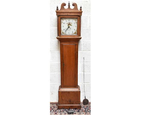 An early 19th century oak thirty hour longcase clock, the square painted enamel dial with date aperture, signed 'Wright, Lint