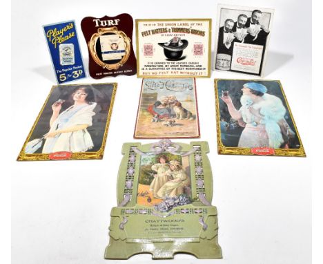 ADVERTISING; a collection of seven vintage advertising easel and hanging shop signs, comprising Player's Please, Turf Tobacco