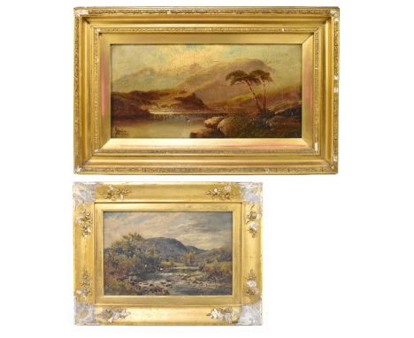 GEORGE WRIGHT; oil on canvas board, 'Sketch on the Lleda, North Wales', signed lower right, 19.5 x 29cm, framed, with a furth