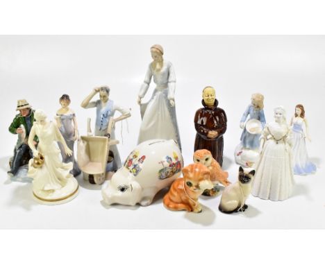 ROYAL DOULTON; seven figures comprising HN3045 'Demure' (second), HN3161 'The Gardener' (second), HN2258 'A Good Catch', HN49