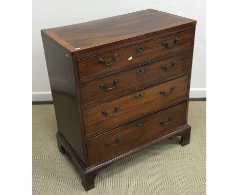 A 19th Century mahogany chest, the cross-banded and satinwood strung top over four long graduated drawers with brass swan nec