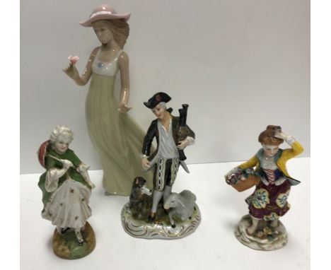 A collection of 22 various, mainly Continental, china figures, including Nao, Rex, Schierholz, Volkstedt, Quimper, Dresden, e