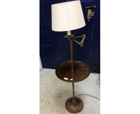 A modern brass and mahogany adjustable reading lamp in the Edwardian style 120 cm high minimum including shade
