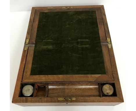A Victorian mahogany and brass bound writing slope, 35 cm wide x 22.5 cm deep x 15 cm high, together with a beige anglepoise 