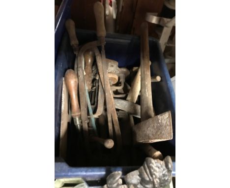 A collection of tools, etc, to include a Black &amp; Decker workmate bench and another, various bamboo drain rods, various ha