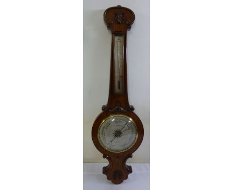 C.A. Warne of Newport mahogany cased banjo barometer with thermometer, to include key