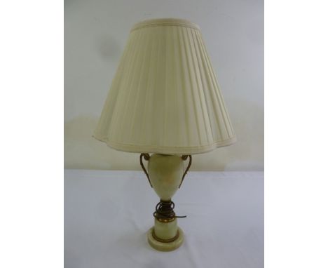 Onyx and gilt metal vase form table lamp with silk shade