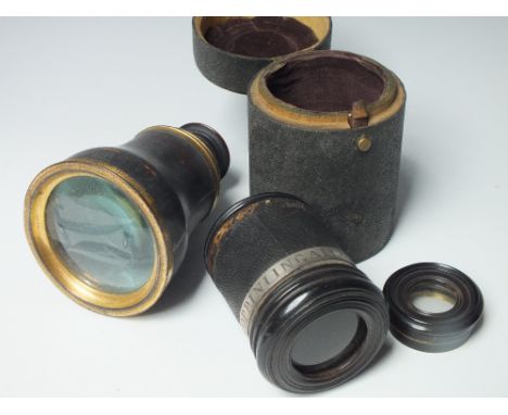 AN ANTIQUE CASED MONOCULAR, the monocular with engraved band 'COPPINIIN GALLERIA D S M C IN FIRENZE 1753 f', the shagreen cas