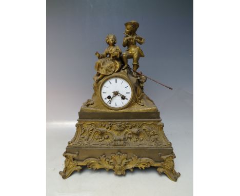 A 19TH CENTURY BRONZE ORMOLU FIGURAL BELL STRIKE MANTLE CLOCK FOR RESTORATION, by Maurice A Paris, the case having a waisted 