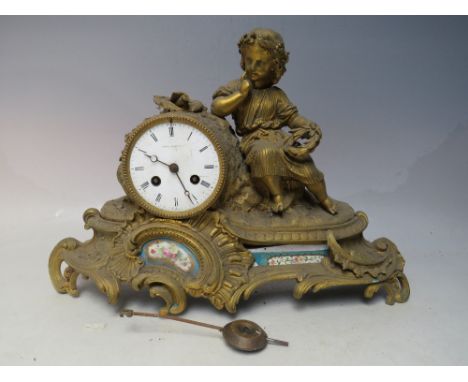 A 19TH CENTURY BRONZE ORMOLU BELL STRIKE MANTLE CLOCK FOR RESTORATION, by James Gardner, the case having shell like embellish