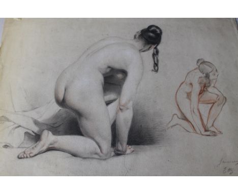 ETTY. Study of two female nudes, named and dated lower right, pencil on paper, unframed, 35 x 53 cm  NB: This painting is not