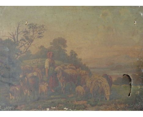 LIONEL R. BRODY.  A wooded river landscape with shepherdess and sheep, signed and dated 1878 lower left, oil on canvas with d