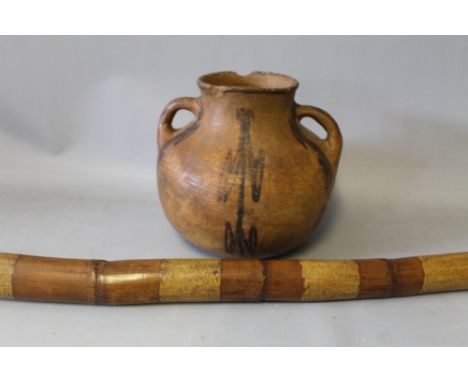A LARGE PAPUA NEW GUINEA BAMBOO SMOKING PIPE WITH ENGRAVED DESIGNS, (Provenance: Ex Dr. Leonhard Adam Collection - 1891 - 196
