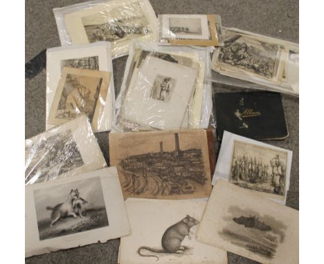 A BOX OF ASSORTED ENGRAVINGS - MAINLY 19TH CENTURY AND LATER, to include figurative, architectural and animals. also a small 