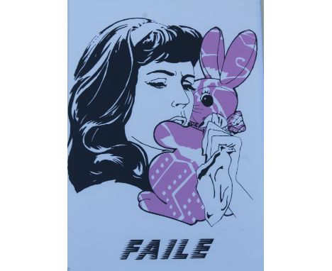 FAILE (b.1999). American school, street art study of a girl with a rabbit, unsigned, limited edition screen print on paper, 3