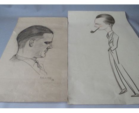 HIGGINS (XX). A head and shoulder portrait study of a man, signed and dated 1934 lower right, pencil on paper, unframed, 50 x