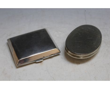 A HALLMARKED SILVER CIGARETTE CASE - BIRMINGHAM 1925, approx weight 70.2g, W 17 cm together with an antique silver plated cur