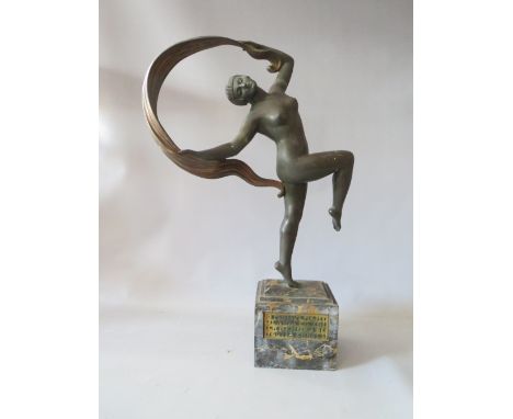 AUGUSTE LARDILLIER (1871-1935). A bronze Art Deco sculpture of a nude female dancer, signed and dated 1925 to base, raised on