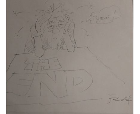 ROLF HARRIS (b.1930). 'The End', signed lower right, pencil sketch, signed verso 'To Robert from Rolf', framed and glazed, 18