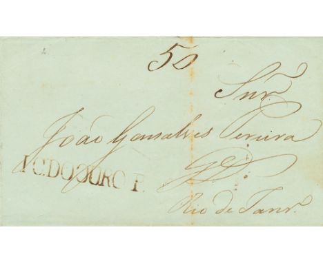 1841. OURO PRETO to RIO DE JANEIRO. Straight line postmark I.C.DOOURO P. (Ink) and manuscript "50" (reis). VERY FINE. 