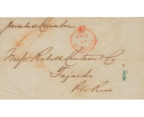 1861. SAINT THOMAS to FAJARDO (PUERTO RICO). Red mark PAID / AT / ST. THOMAS and british manuscript tax and 1/2 (real) on arr