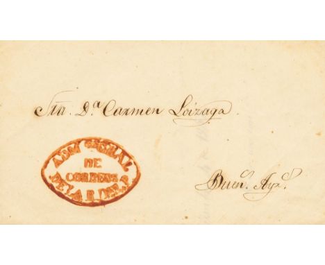 1854. ASUNCION a BUENOS AIRES. Marca ADMON GRAL / DE / CORREOS / DE LA R. DEL P., en rojo. MAGNIFICA ESTAMPACION Y MUY RARA E
