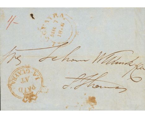 1846. CARACAS to SAINT THOMAS (DANISH WEST INDIES). Double circle datestamp LA-GUAYRA and mark PAID / AT / LA-GUAYRA, both re