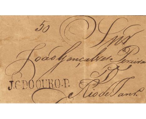 1832. OURO PRETO to RIO DE JANEIRO. Straight line postmark I.C.DOOURO P. and manuscript handstruck "50" (reis). VERY FINE. 