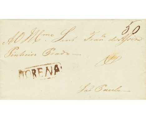 1834. LORENA to SAO PAULO. Boxed straight line postmark LORENA and manuscript "50" (reis). VERY FINE. 