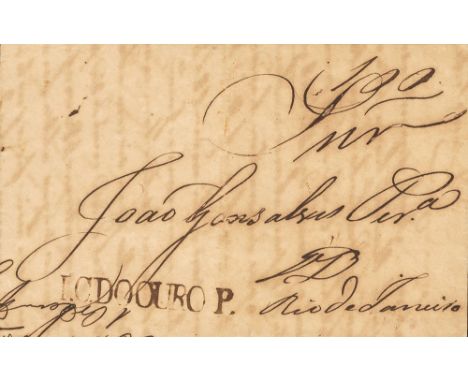 1842. OURO PRETO to RIO DE JANEIRO.  Straight line postmark I.C.DOOURO P. (Ink) and manuscript "100" (reis). VERY FINE. 