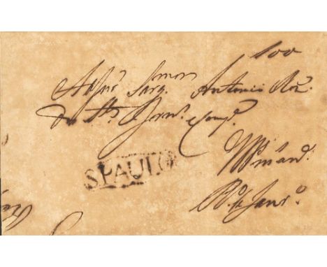 1825. SAN JOAO to RIO DE JANEIRO. Straight line postmark S.PAULO and manuscript "100" (reis). VERY FINE. 